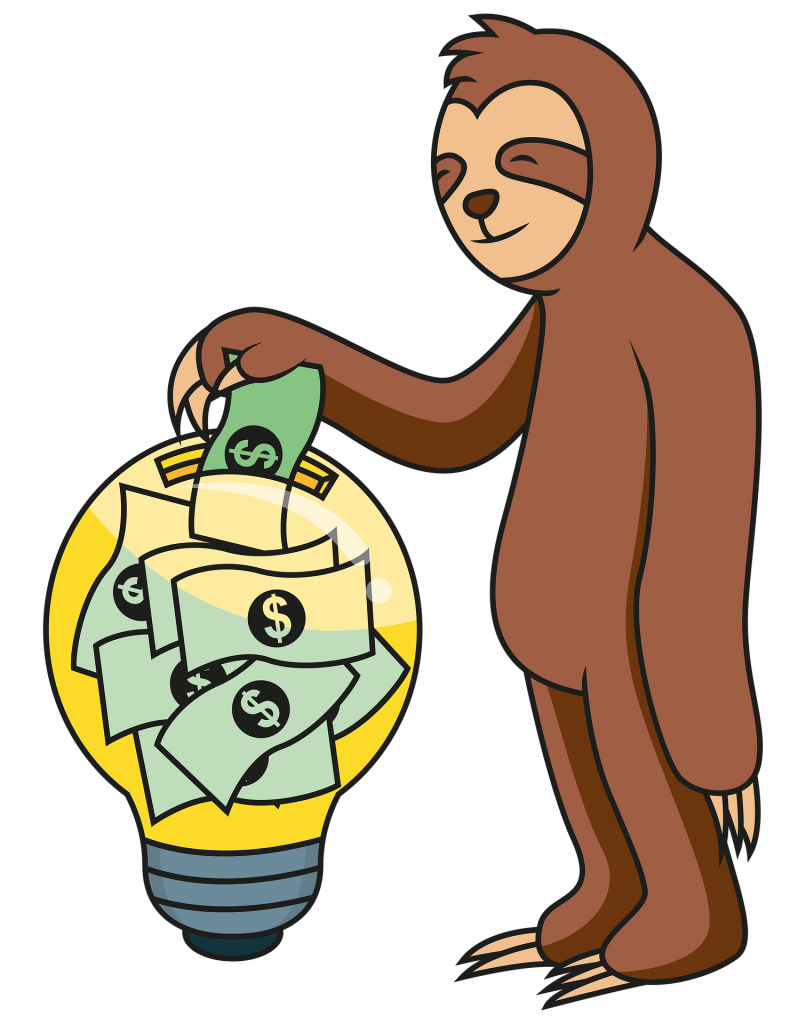 Ein Faultier nimmt Geld aus einem Beh??lter. Das steht f??r ESG Bonus Math f??r Manager.
