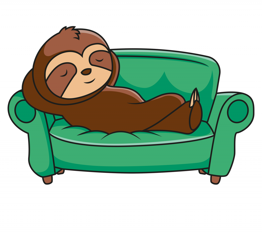 Faultier auf dem Sofa um eine regelbasierte nachhaltige Geldanlage zu illustrieren