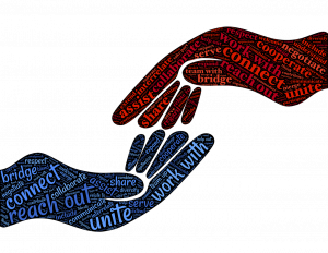 Active or impact? Picture from John Hain from Pixabays shows 2 hands with several cooperation words